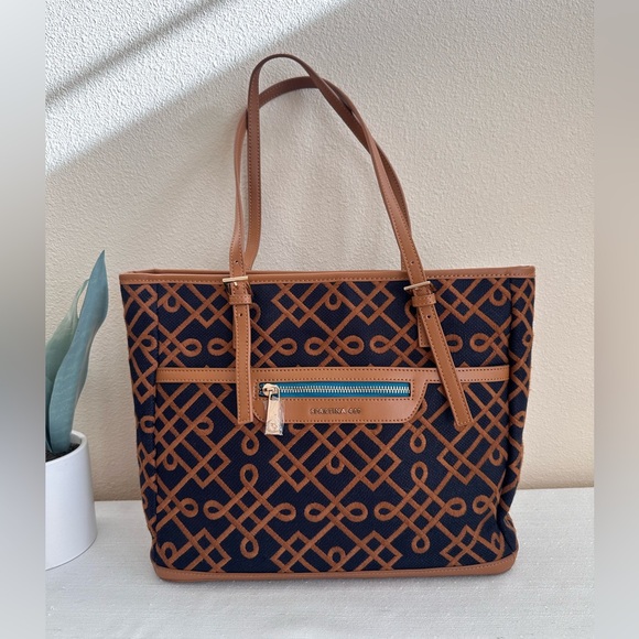 Spartina 449 Handbags - New Spartina 449 Mareena Avery Navy/Tan Leather/ Natural Linen Tote Purse
